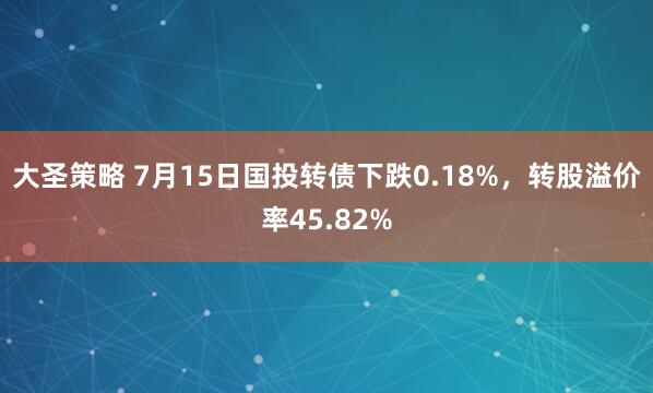 大圣策略 7月15日国投转债下跌0.18%，转股溢价率45.82%